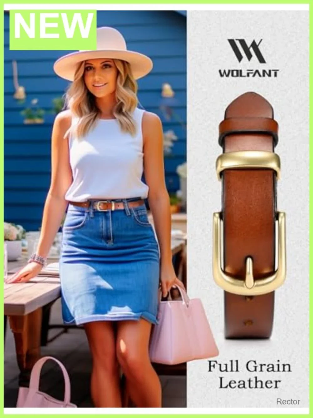 Italian Full Grain Leather Belt for Women Gold Buckle 1.1 Inch
